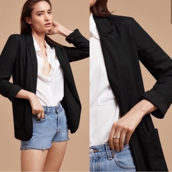 Aritzia Jackets & Blazers - E Aritzia Talula 4 Solid Black Kent Lightweight Open Front Blazer Jacket